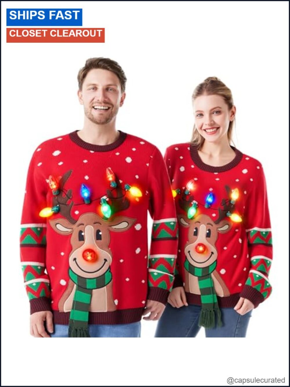 LED Light Up Ugly Christmas Sweater Unisex 100% Acrylic Holiday Party